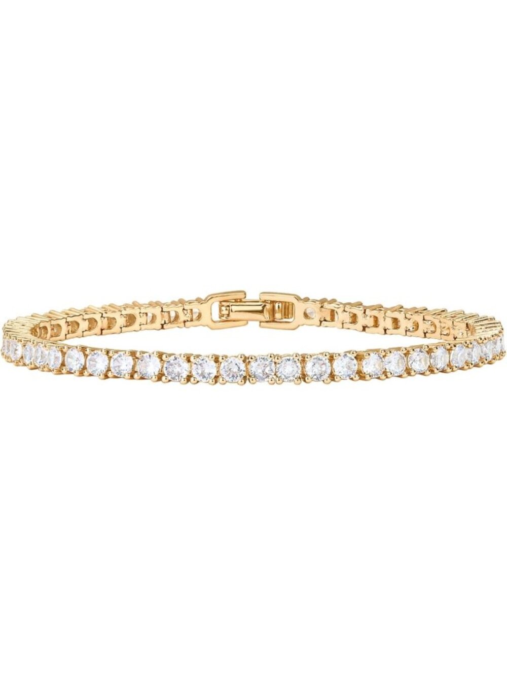14K Gold Plated 3mm Cubic Zirconia Tennis Bracelet - Elegant Gold Jewelry for